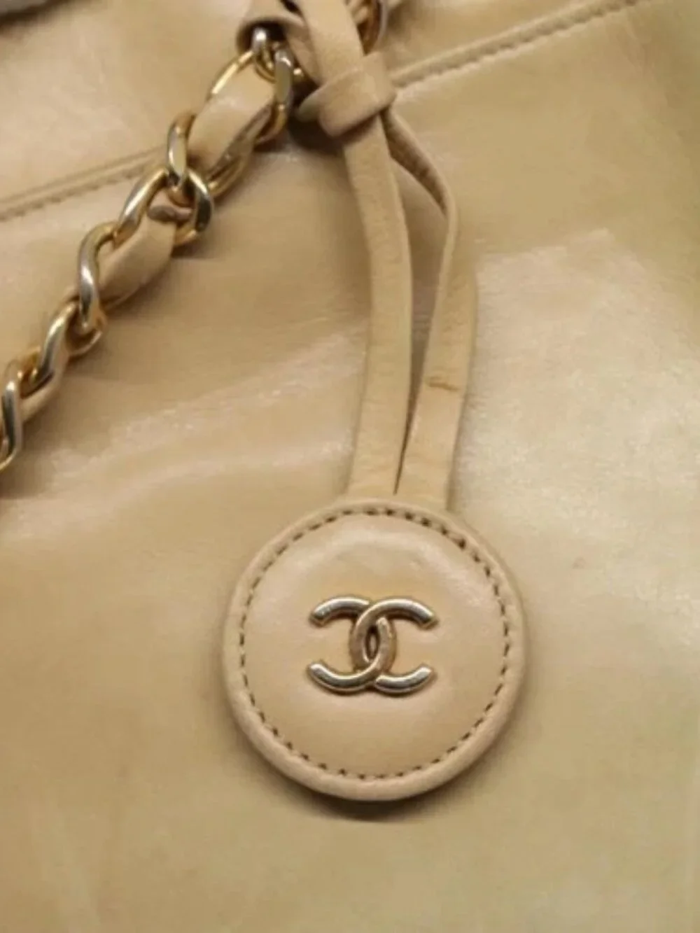 CHANEL Matelasse Chain Shoulder Bag Lamb Skin Beige CC Auth bs22414